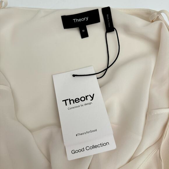 Theory Ivory Asymmetric Crepe de Chine Slip Camisole Women's Medium - Picture 6 of 7